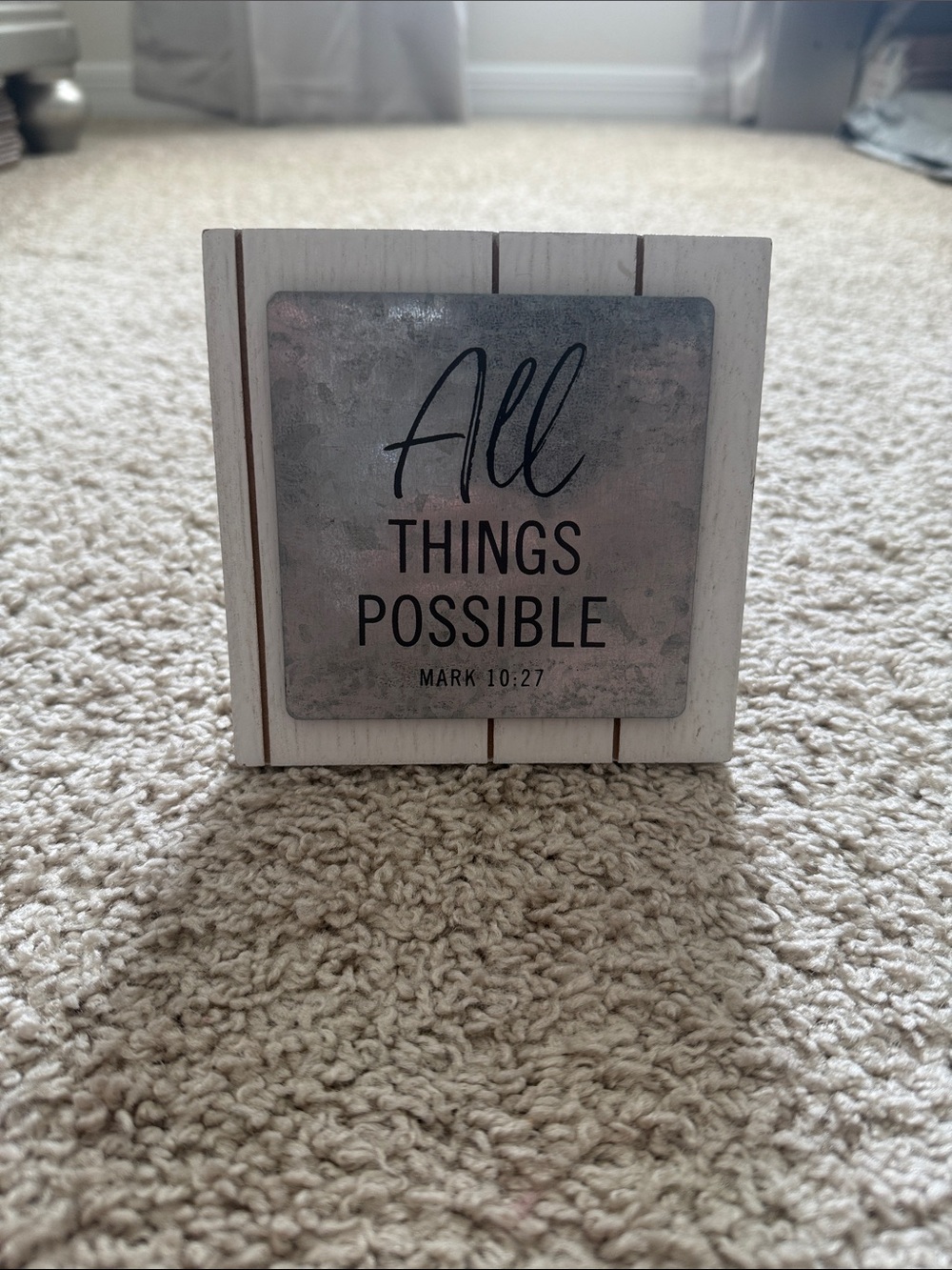 Inspirational 'All Things Possible' Wood Block Sign - White & Silver